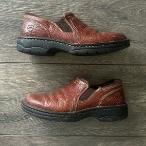 Ariat shoes brown leather loafers size 7 slip on western comfort shoes